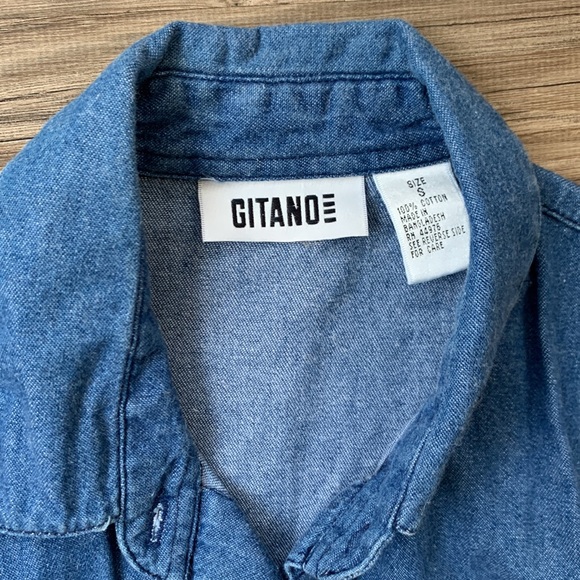 Vintage Gitano Denim Jean Crop Top Shirt Button Up S Small Blue Croptop Classic - Picture 4 of 7